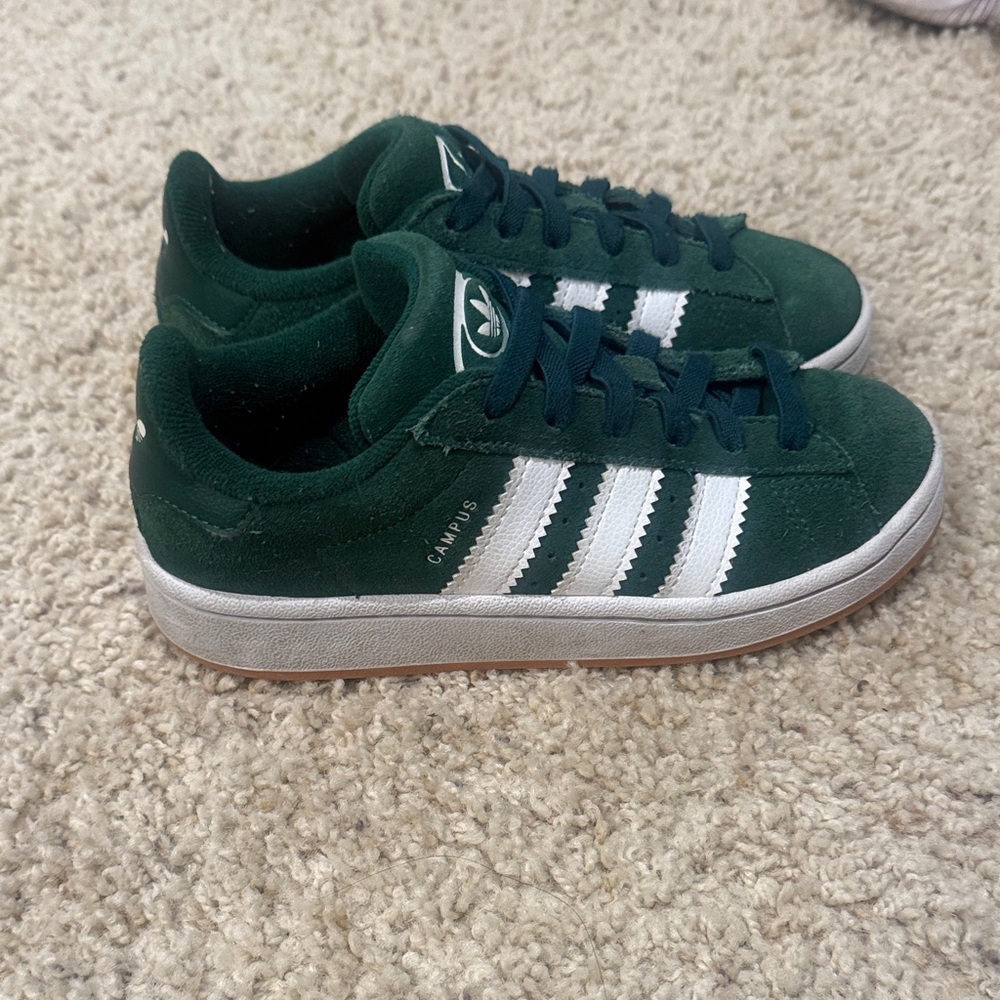 Adidas Kids Forest Green Sneakers with White Stripes